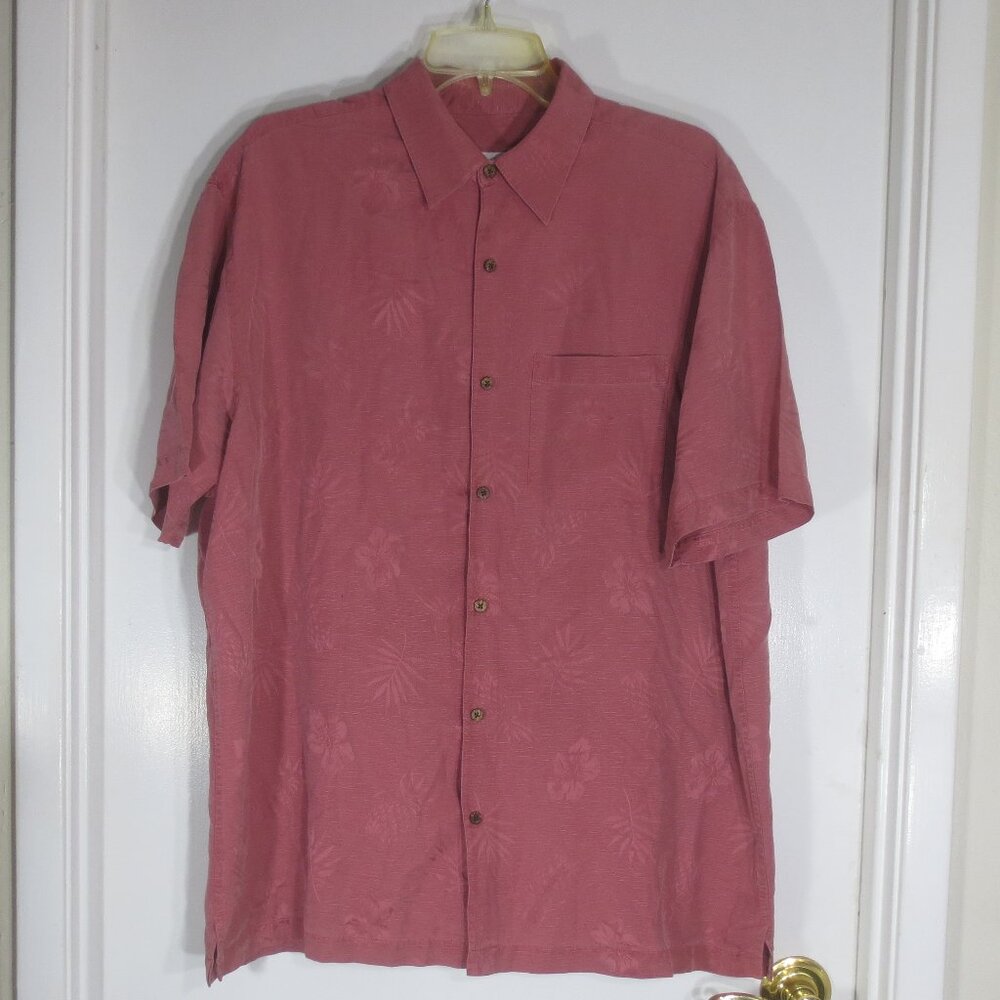 Firethorn Silk Shirt Rose Hawaiian Floral Short Sleeve Button-up Men's Size L